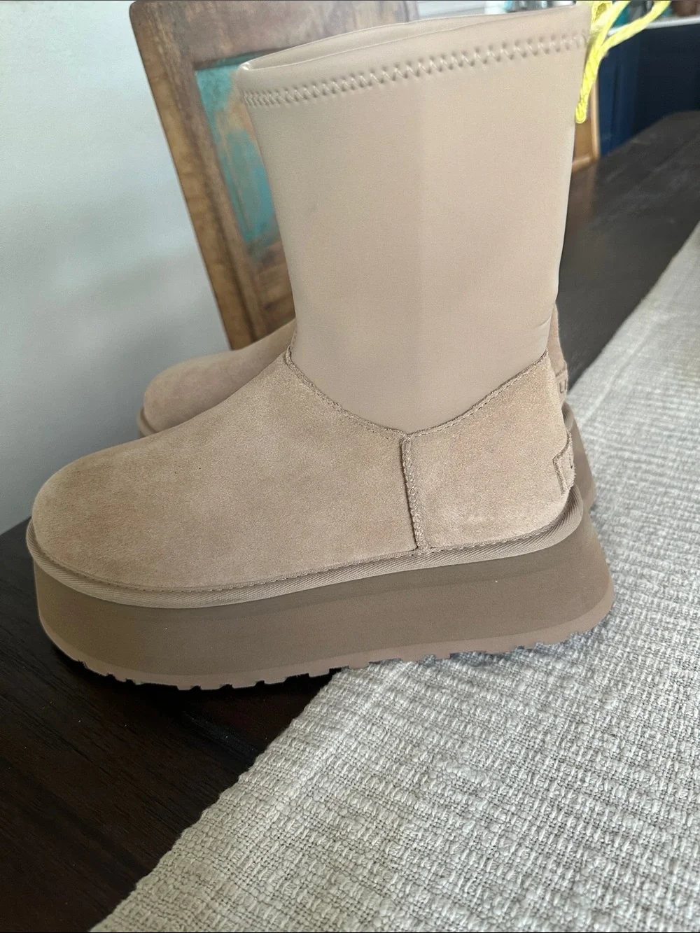 UGG Beige Suede Platform Chelsea Boots